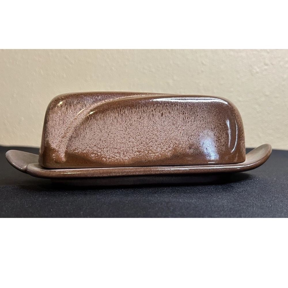 Vintage Frankoma Butter Dish Ceramic Dish Lid Plainsman Brown Kitchen 2 Piece